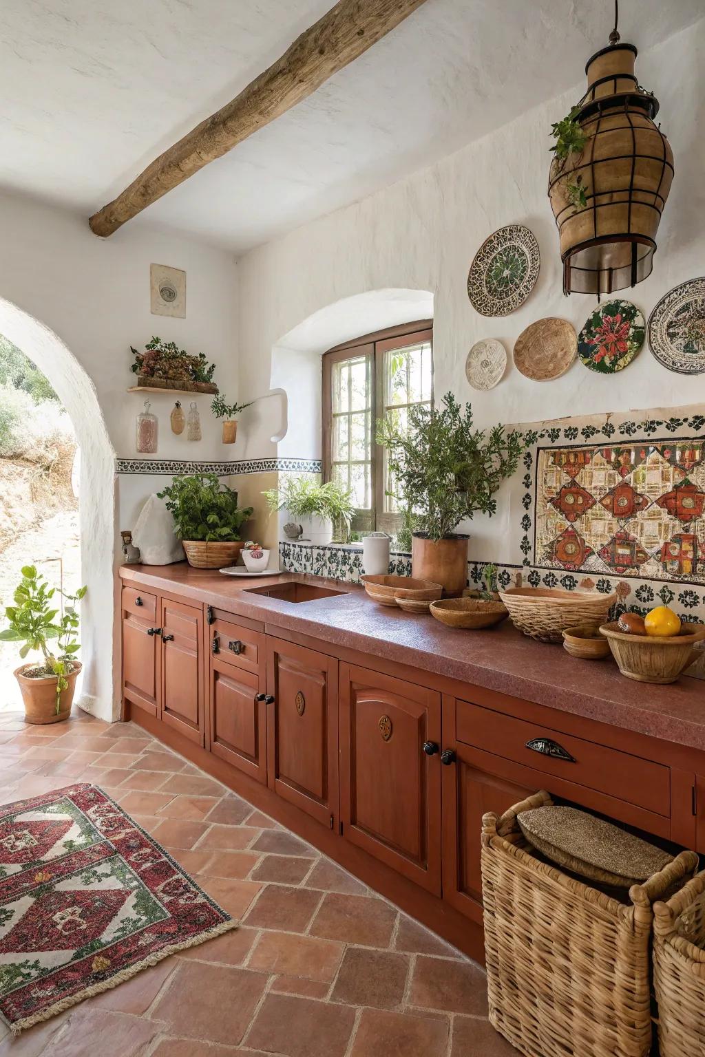 Terracotta countertops add warmth and an earthy charm.