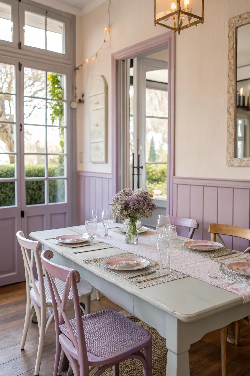 Lavender hues offer serenity and tranquility to your dining area.