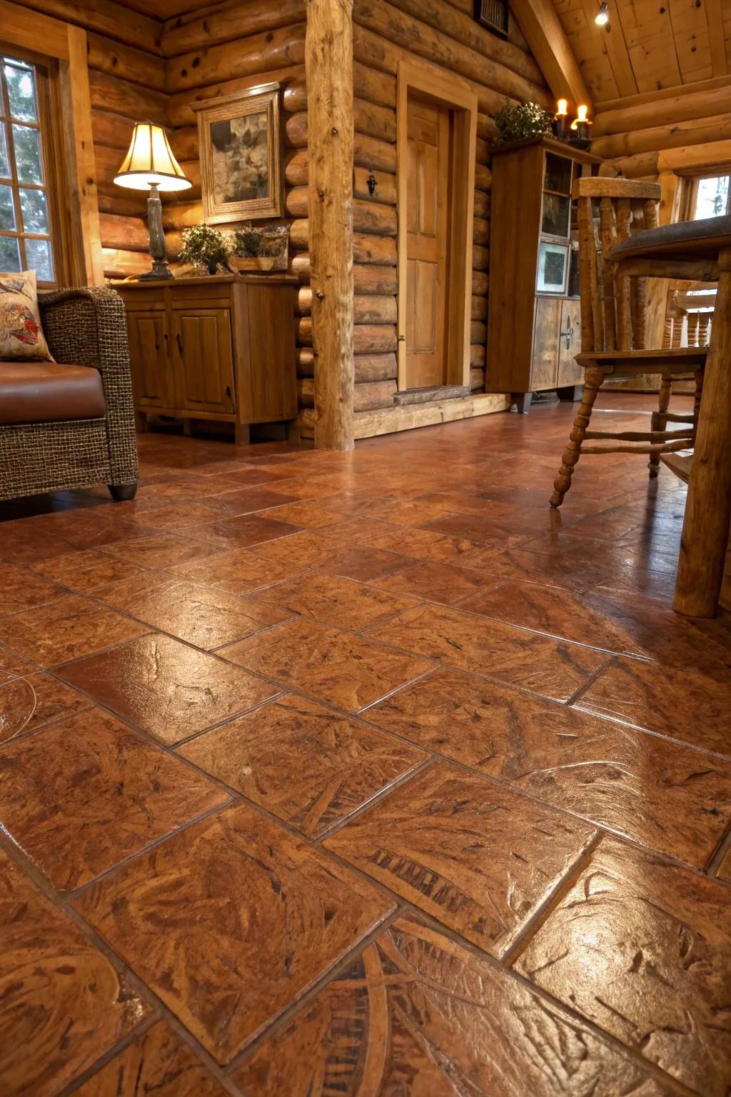 Transform your space with a rustic cabin feel — embrace the warmth of a hand-painted OSB floor.