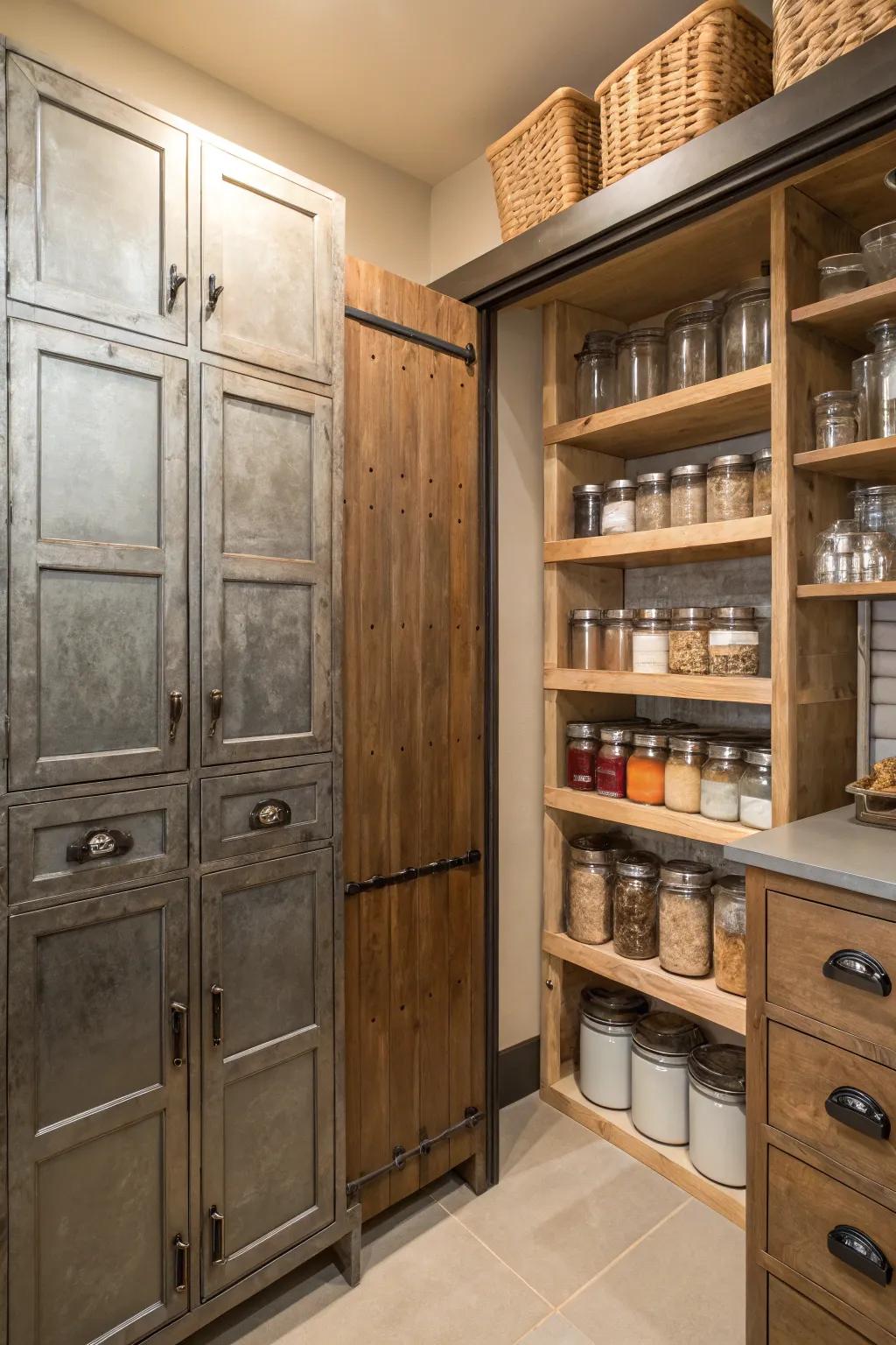 Locker-style pantry adds a unique touch to kitchen storage.