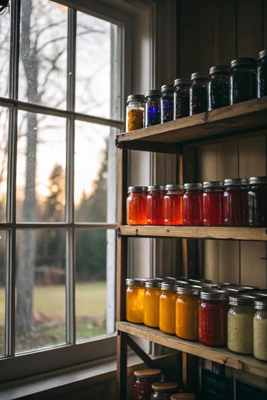 Window shelving brings light and functionality to your pantry.