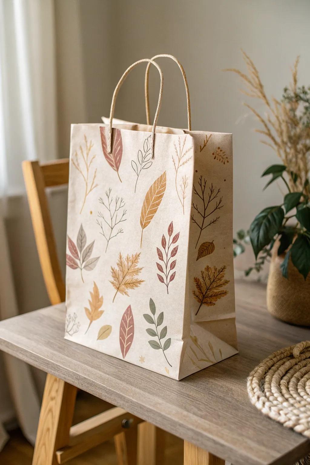 Embrace the elegance of nature with these beautifully crafted leaf print paper bags.