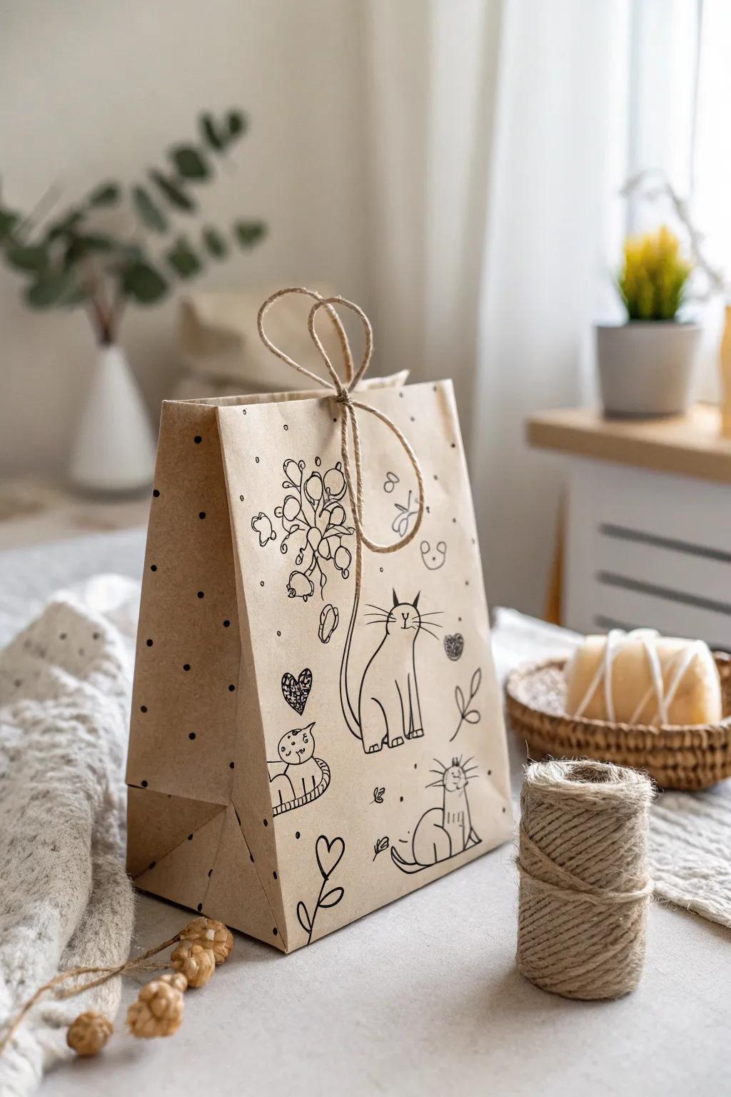 Unleash your creativity with charming cat doodles for a unique, minimalist gift wrap.