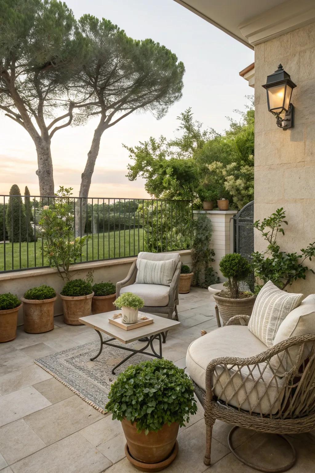 A peaceful patio retreat offers solace from everyday stress.