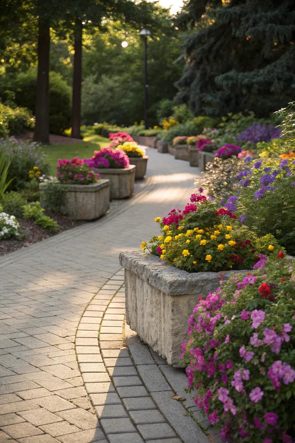 Paver planters can elegantly define garden pathways.