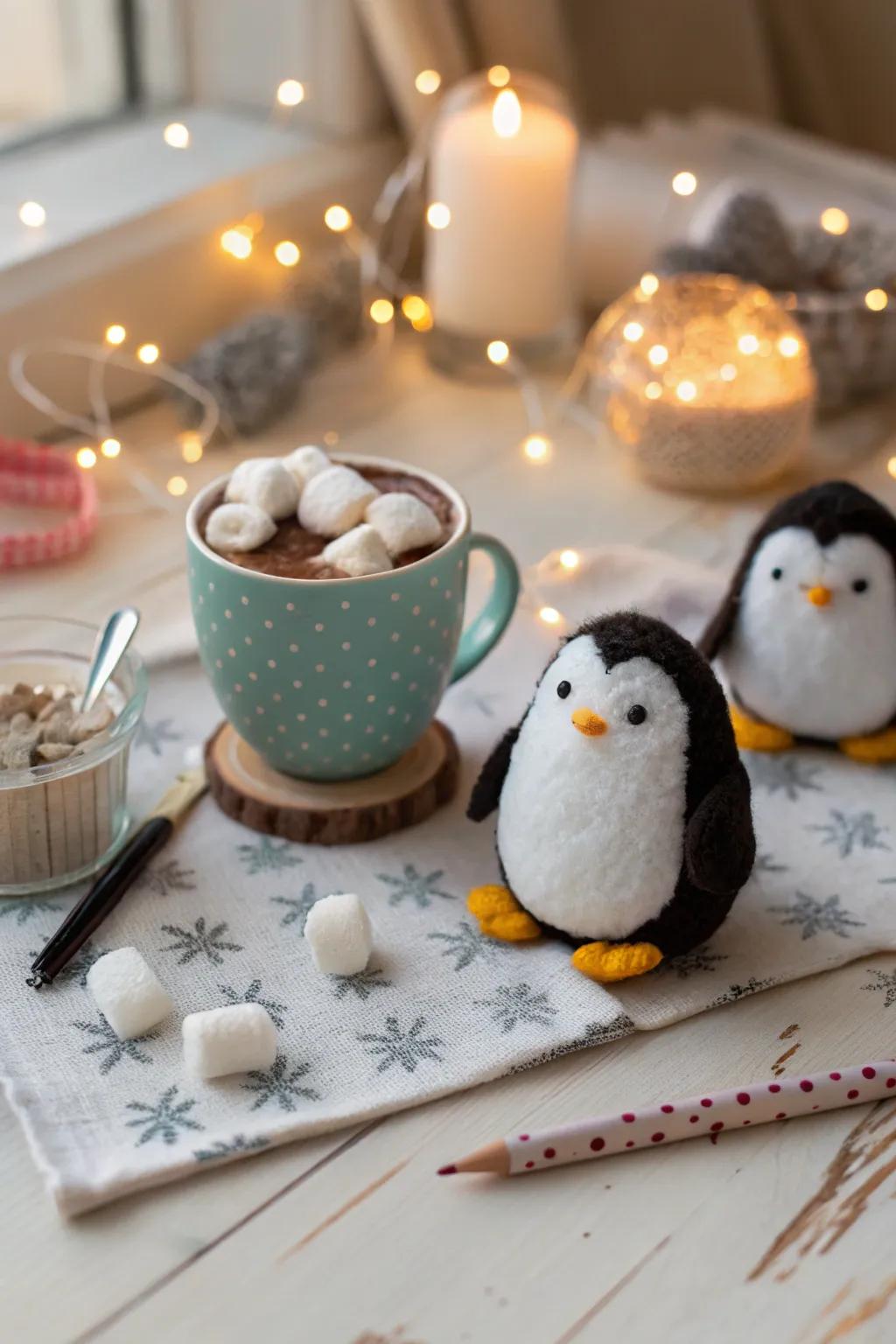 Cuddle up with these soft and fluffy cotton ball penguins.