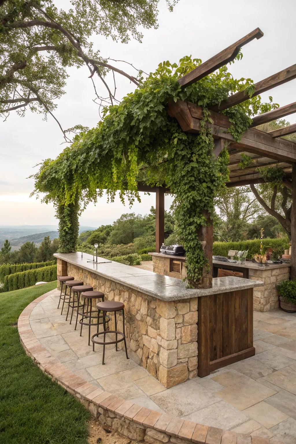 A pergola bar that embraces nature, blending seamlessly into the environment.