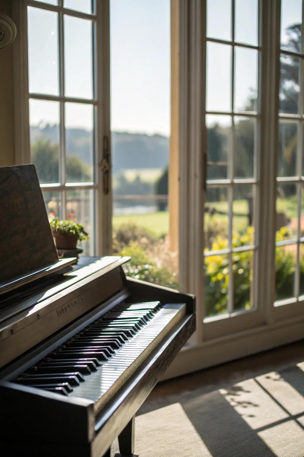 Natural light beautifully illuminates the piano.