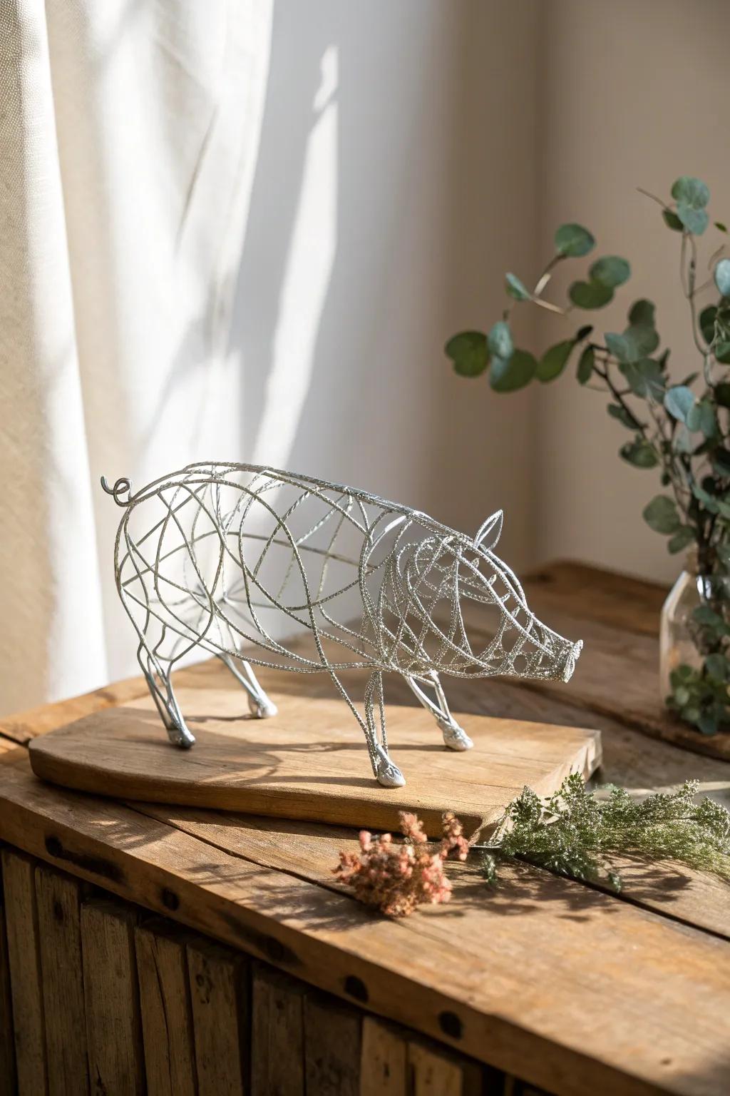 Embrace modern artistry with this elegant pig wire sculpture, a perfect blend of minimalism and craftsmanship.