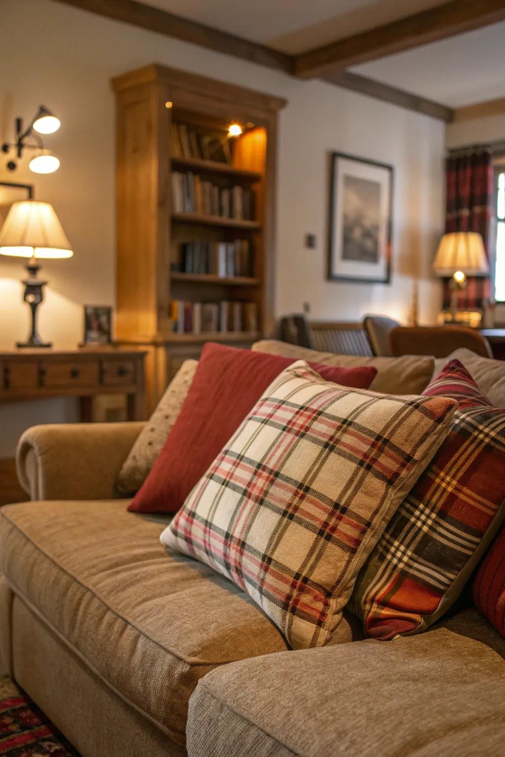 Plaid patterns create a cozy atmosphere.