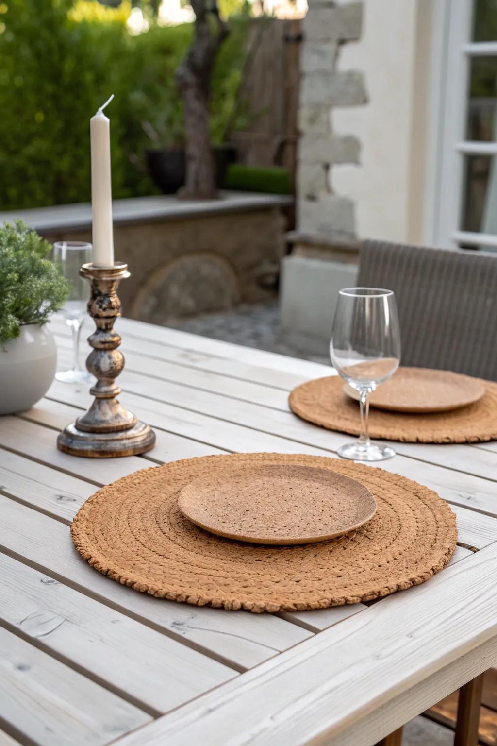 Elevate your patio vibes with eco-chic cork placemats – where minimalism meets bohemian elegance!