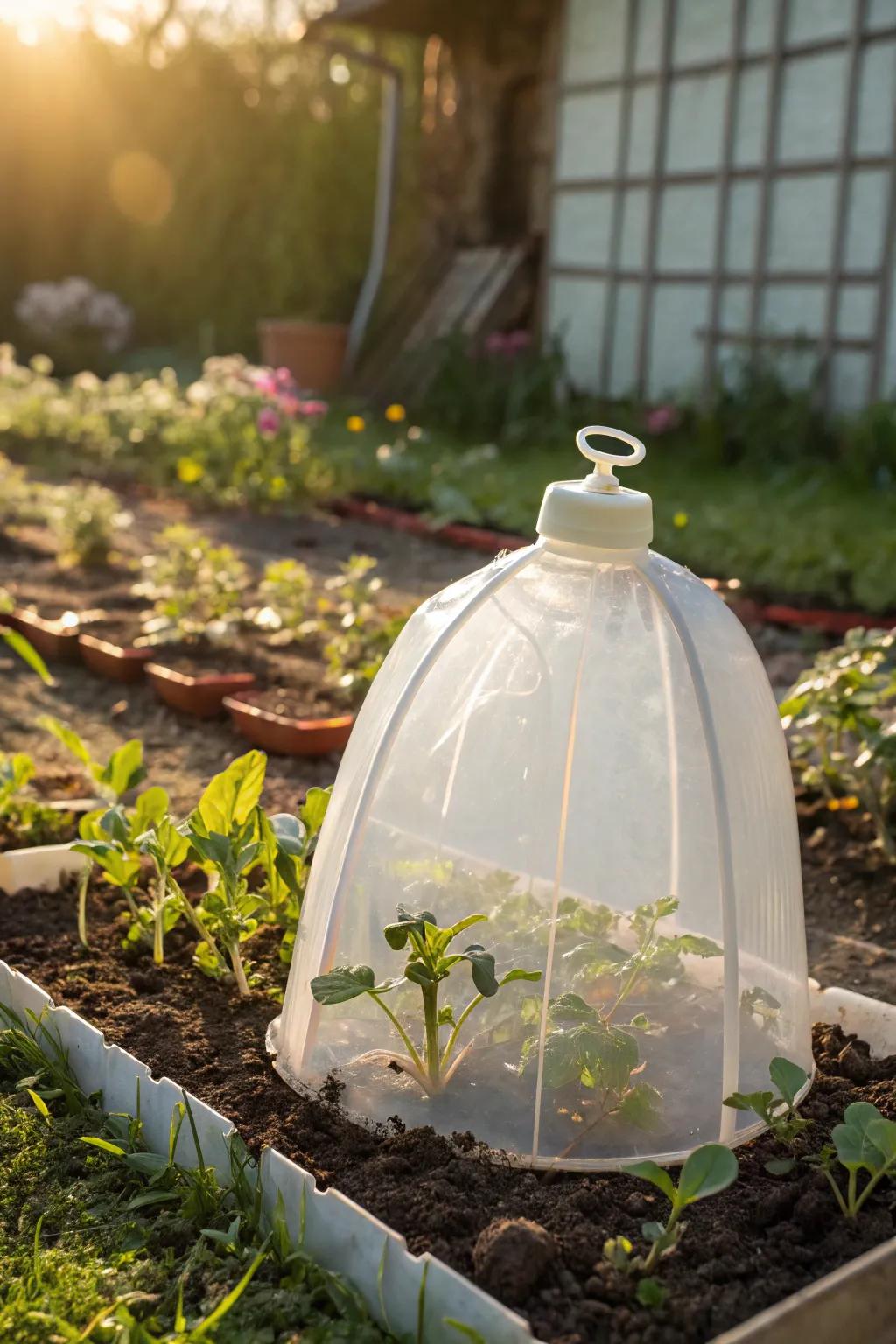 Give your plants a head start with a DIY cloche made from a milk bottle.