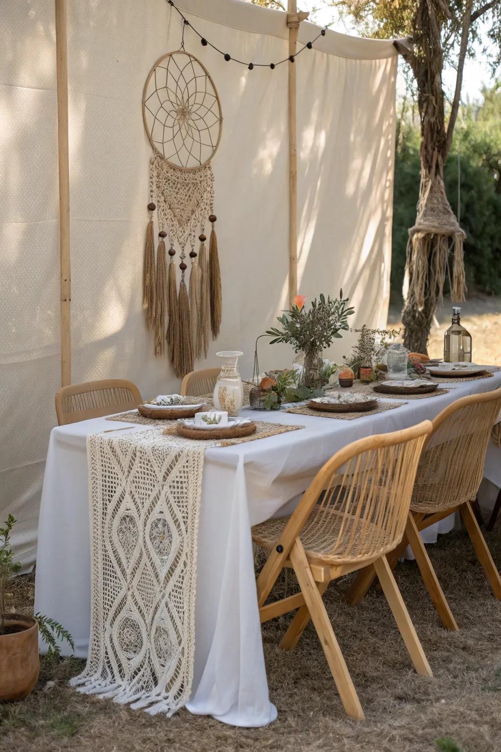 Embrace Boho Bliss: Effortlessly blend Scandinavian minimalism with bohemian charm for a dreamy table setting.