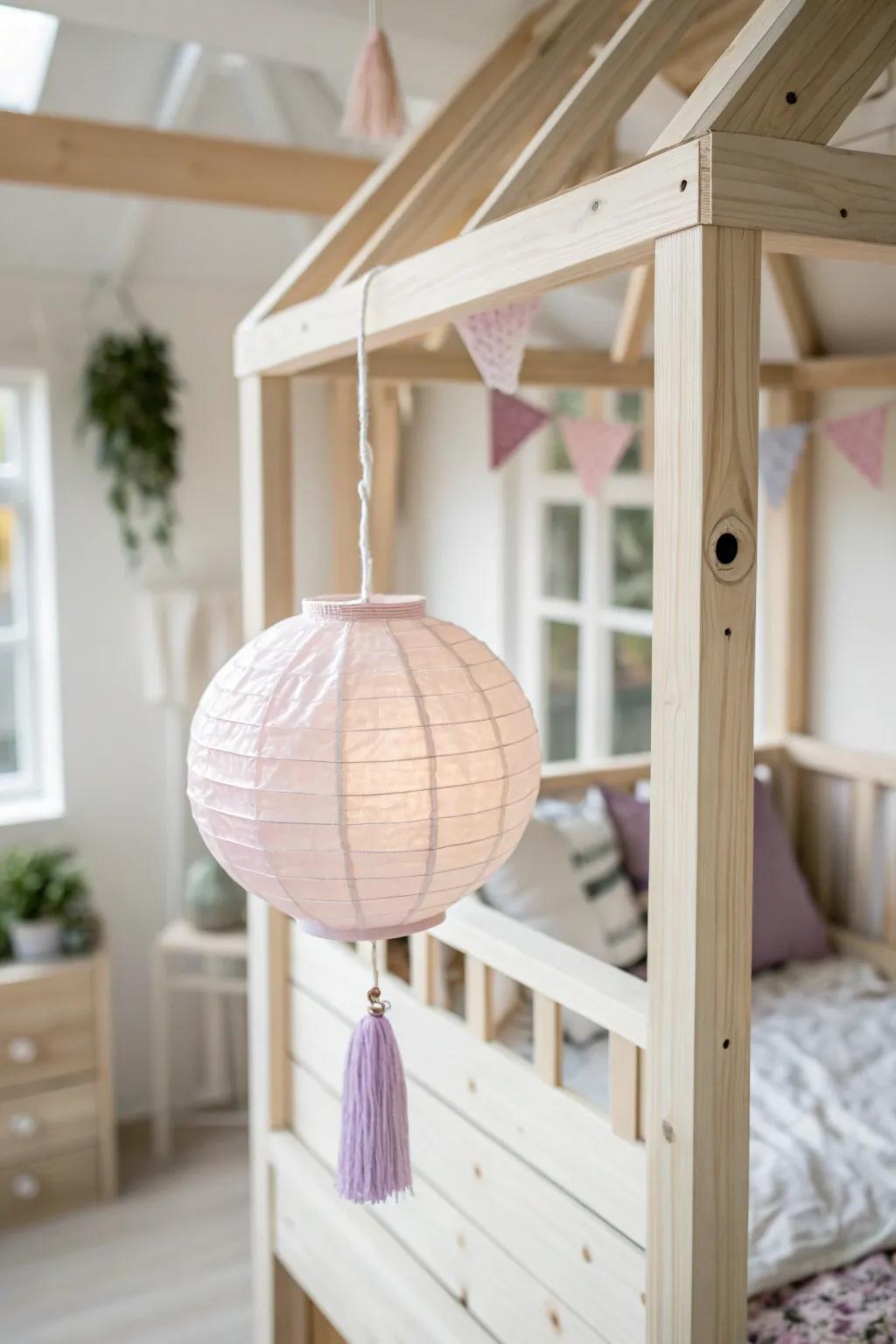 Add a touch of whimsy with handcrafted paper lanterns for a dreamy playhouse vibe.