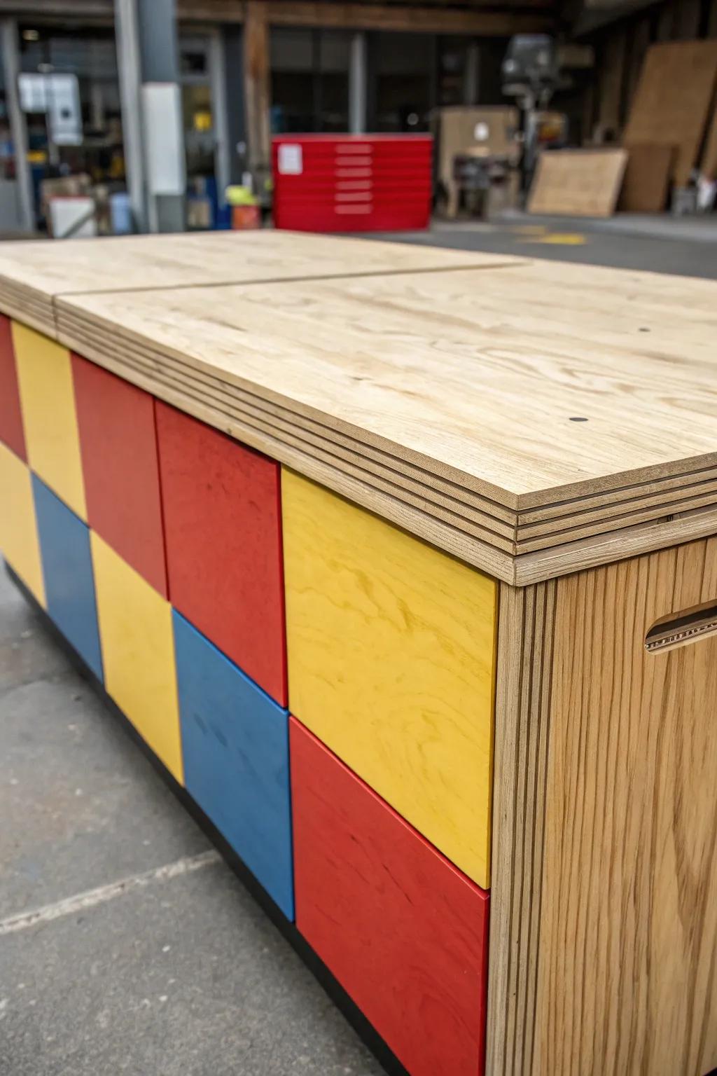 Transform your space effortlessly with a customizable modular plywood countertop. A perfect blend of craftsmanship and bold design.