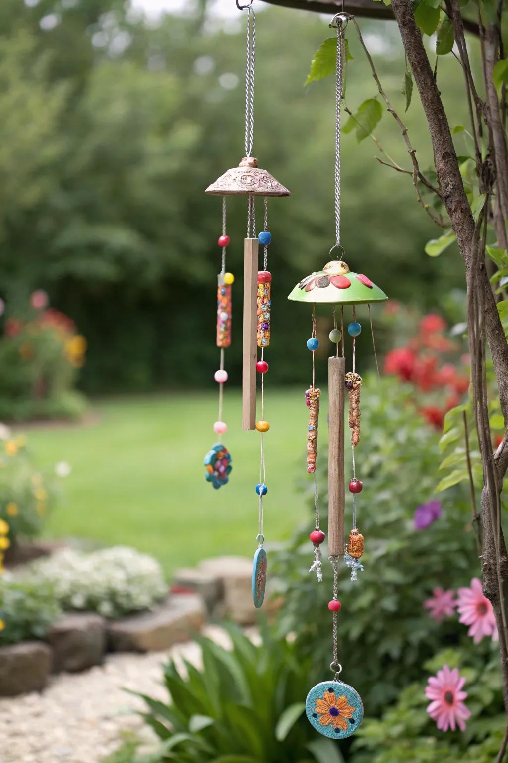 Let the wind play a tune with whimsical polymer clay wind chimes.