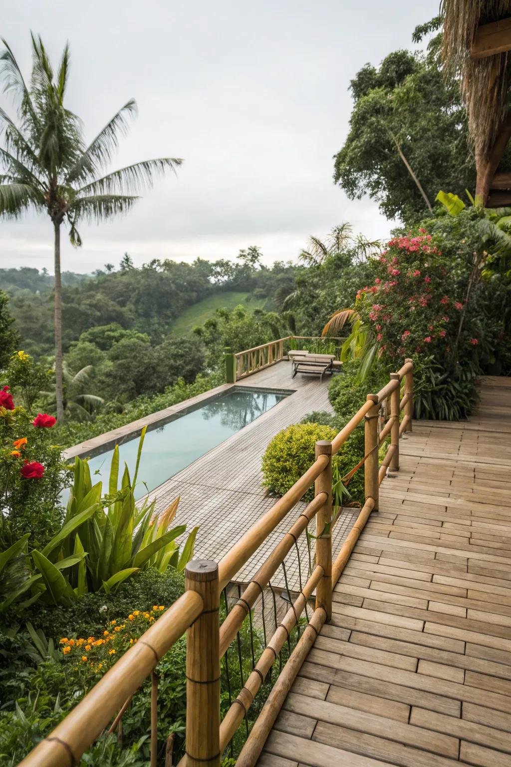 Bamboo railings offer an eco-friendly option for your pool deck.