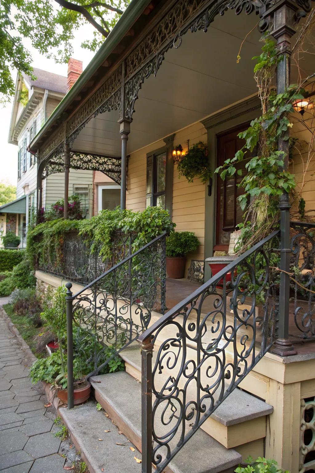 Artistic metal railings serve as both function and art.