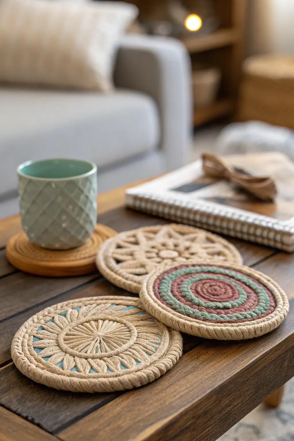 Stylish clay coasters perfect for any coffee table.