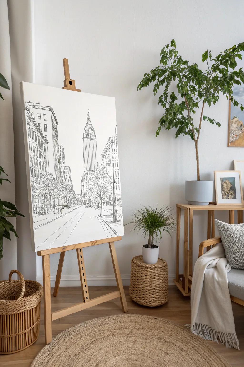 Capture the essence of city life with this stunning urban landscape canvas, perfect for lovers of minimalist design and natural beauty.