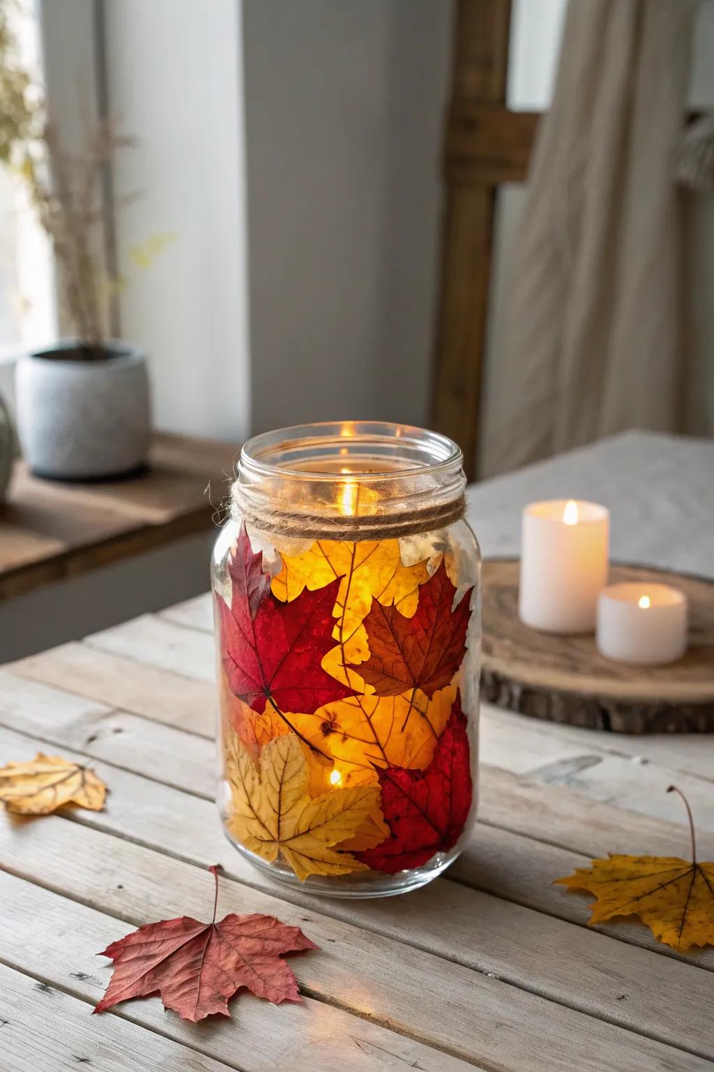 Create a warm, inviting glow with these charming Autumn Leaf Luminaries for your Thanksgiving table.