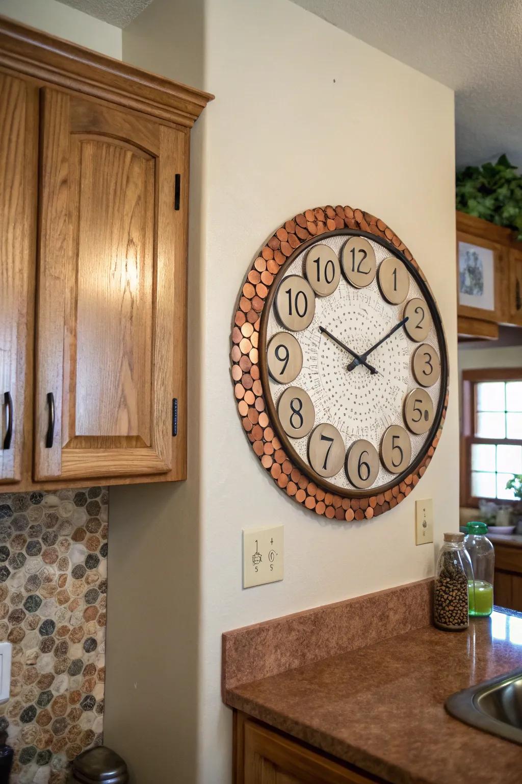 A penny clock adds a personal and nostalgic touch to any room.