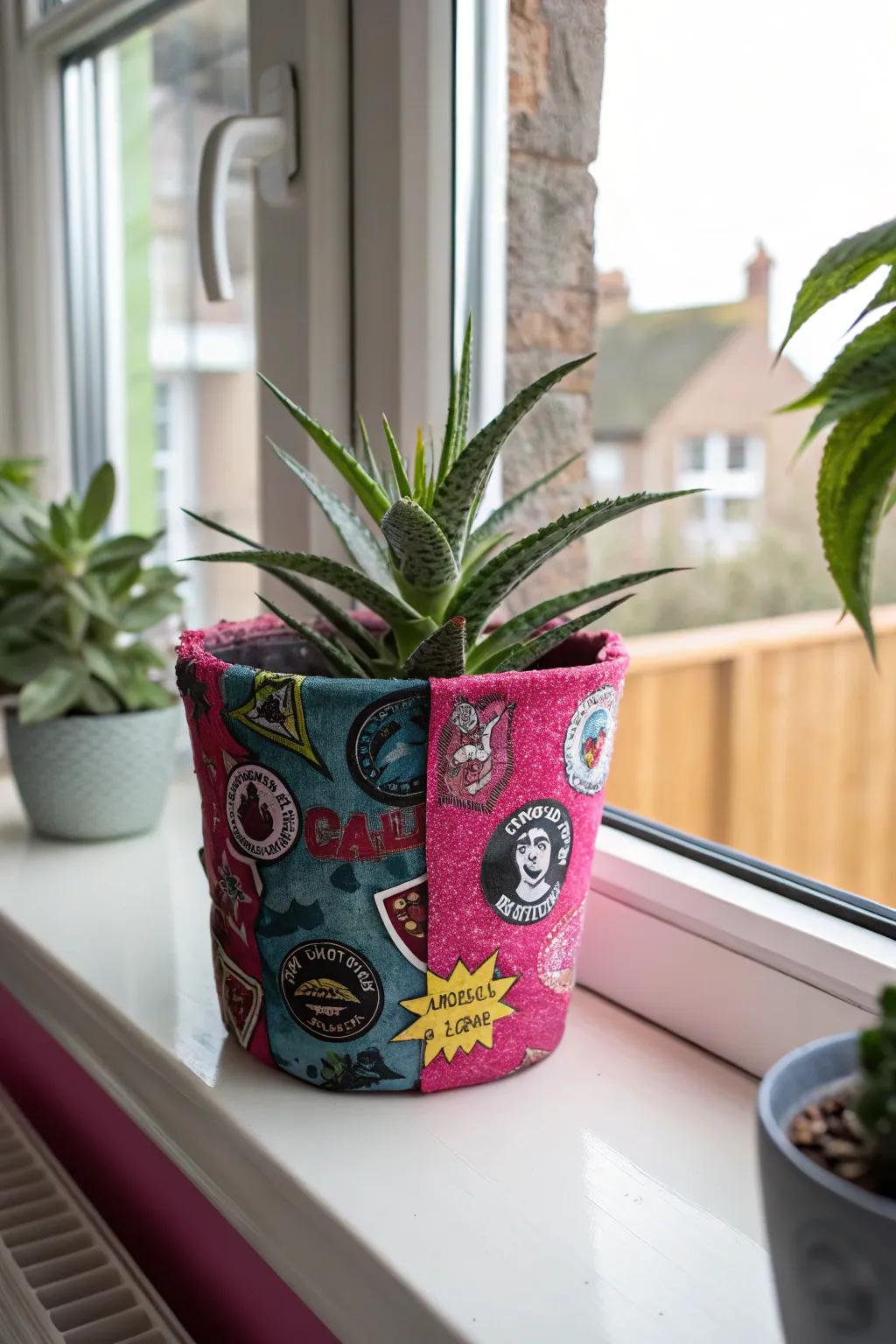 Add a punk twist to your plants with patch-adorned pots.