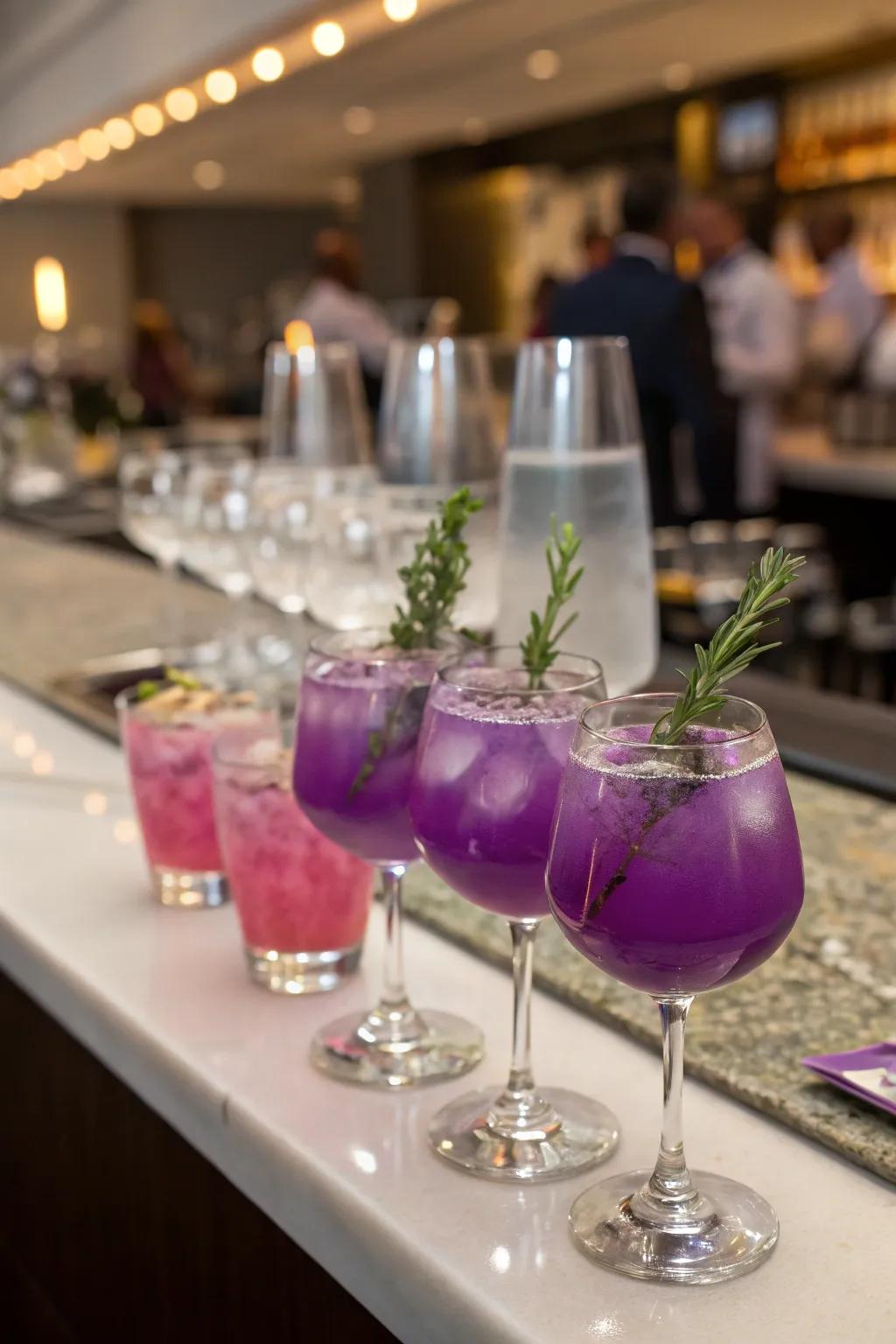 Signature cocktails with a purple twist.