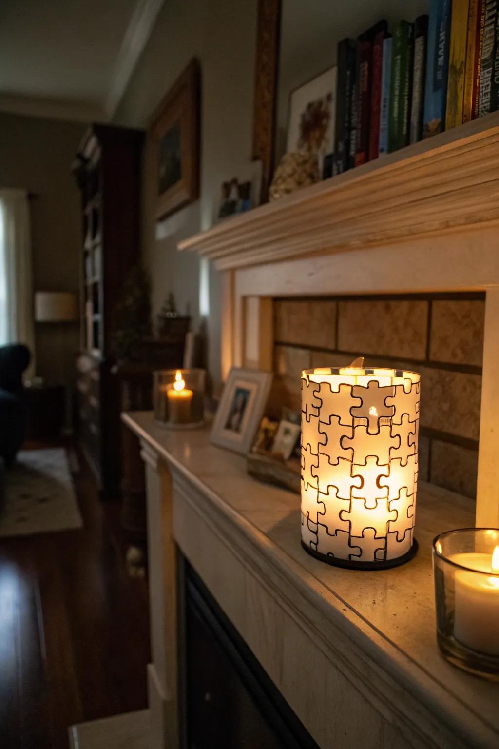 Create ambiance with puzzle piece candle holders.