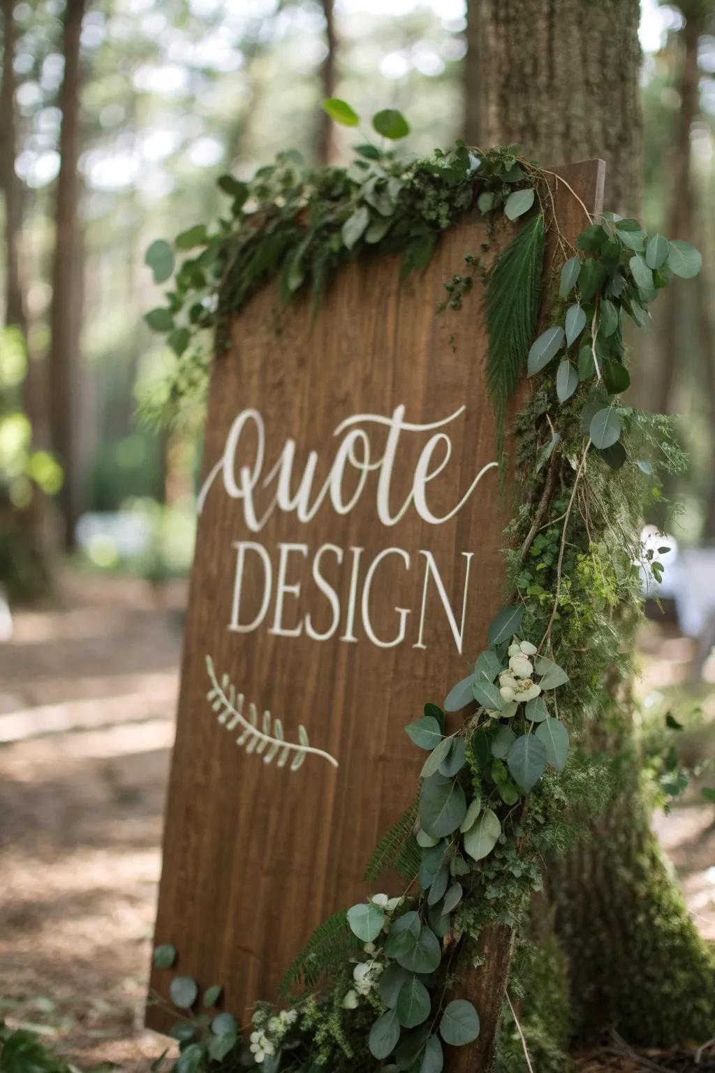 A quote design incorporating natural elements, blending indoor and outdoor aesthetics.