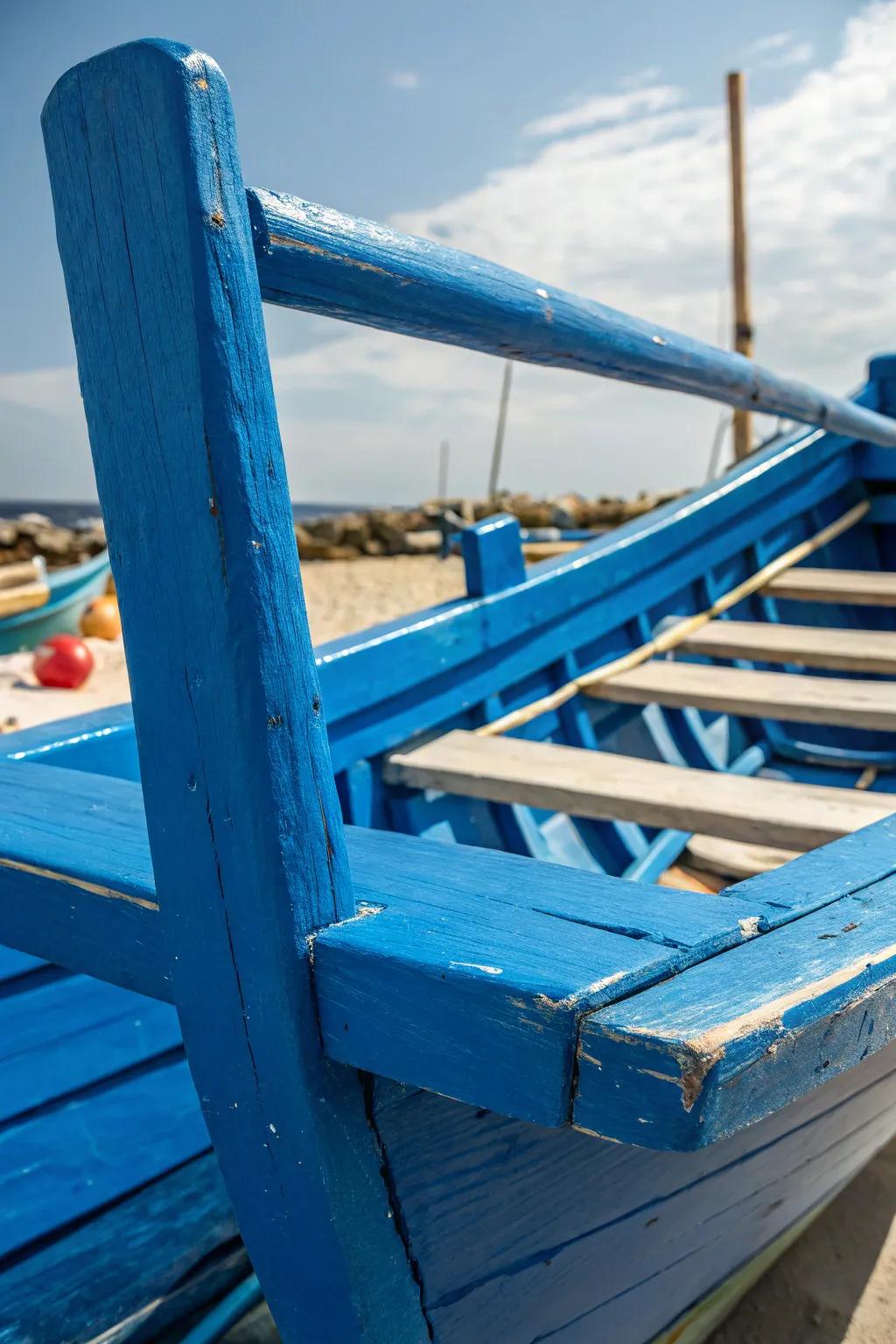 Stand out on the water with a vibrant blue handcrafted raft frame—where durability meets style.