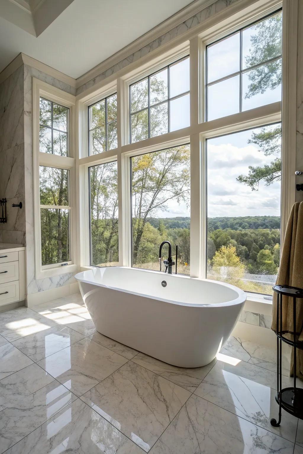 A freestanding tub offers elegance and relaxation.