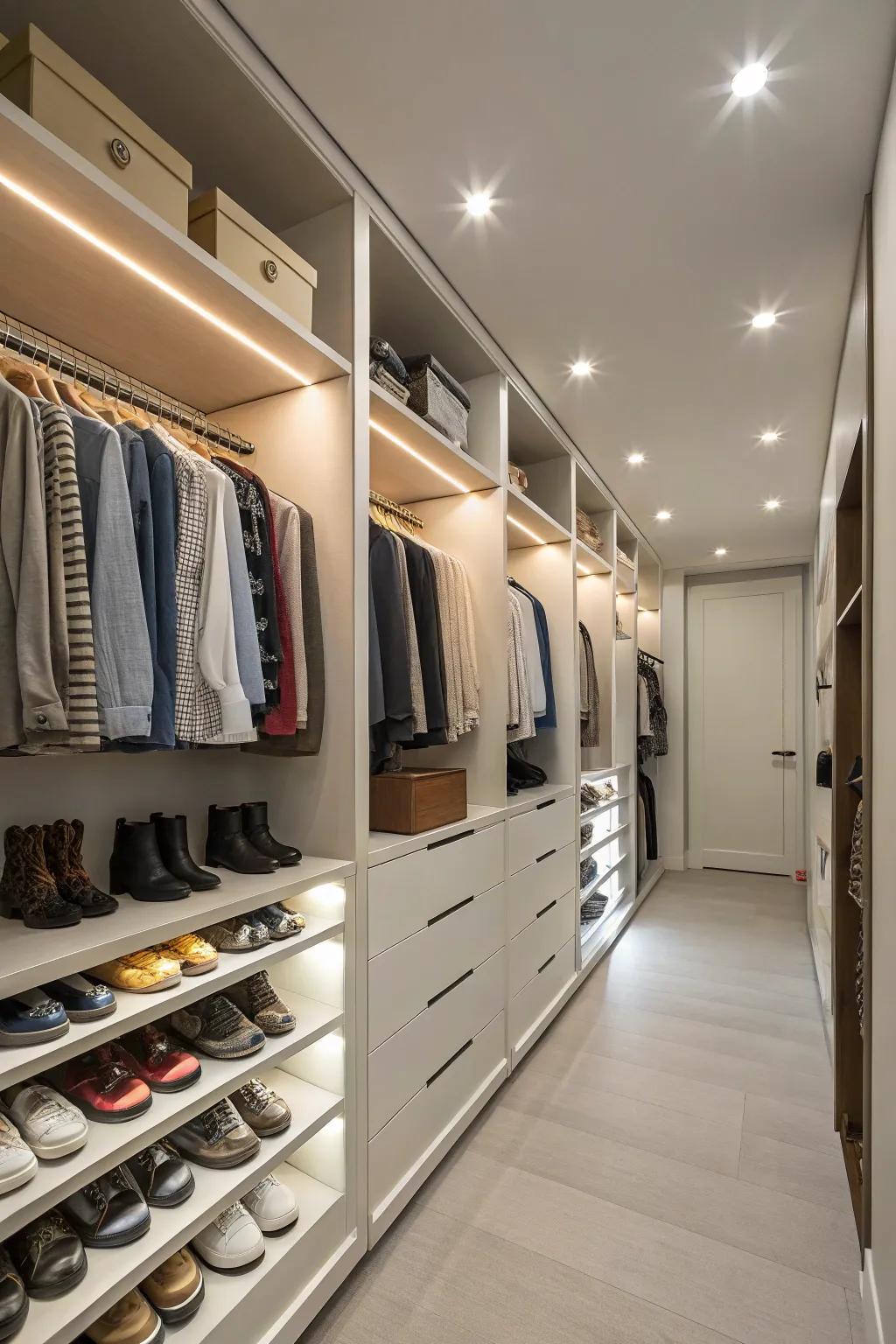 Transform your closet into a well-lit, organized haven with recessed lighting.