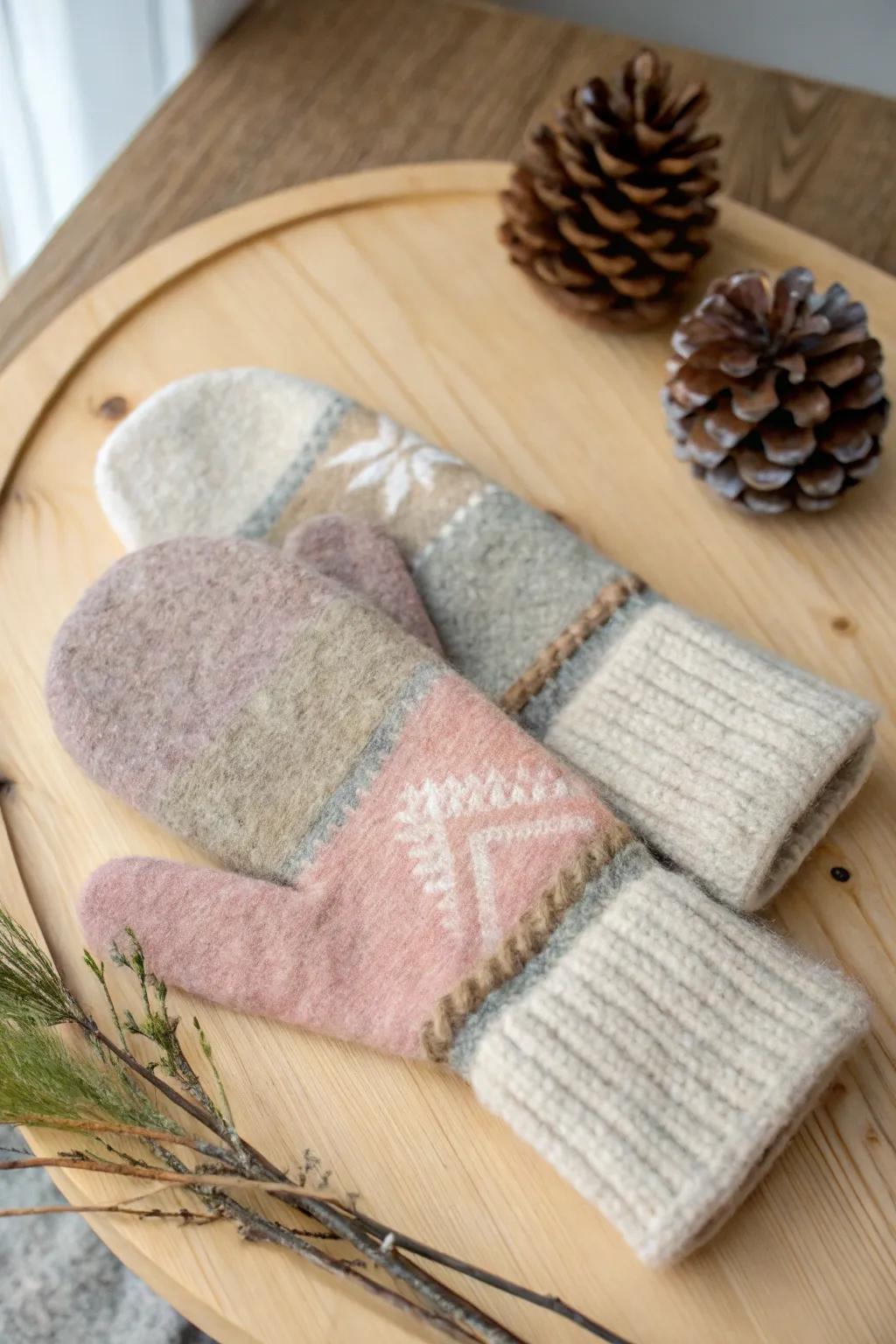 Embrace winter with style and sustainability—unique upcycled sweater mittens crafted with love and care. 🌿🧤 #CozyCrafts #ScandiBoho