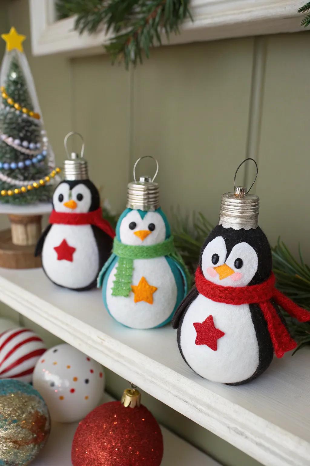 Light bulb penguins bring playful charm to your holiday decor.