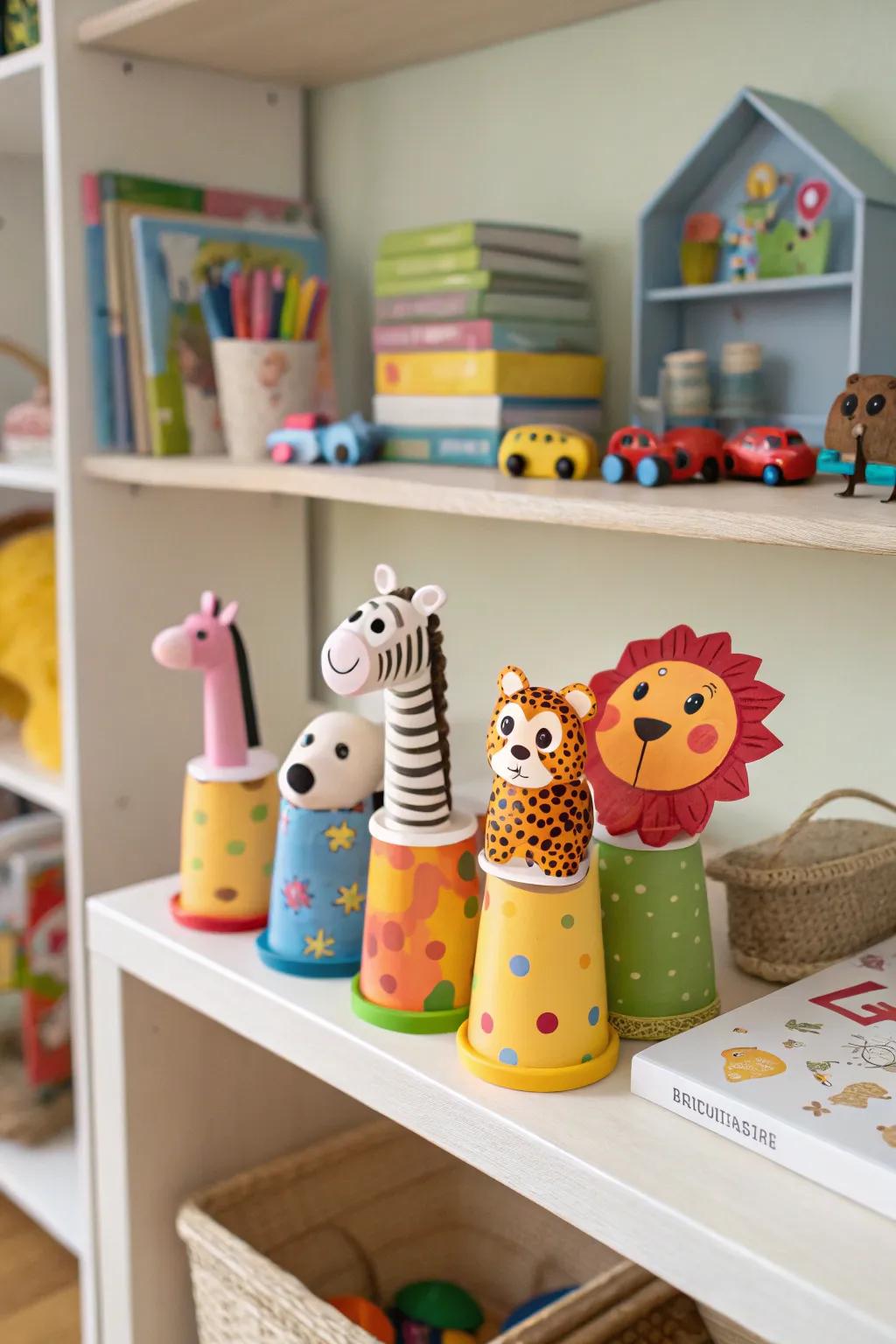 Create a playful zoo with yogurt cup animals.