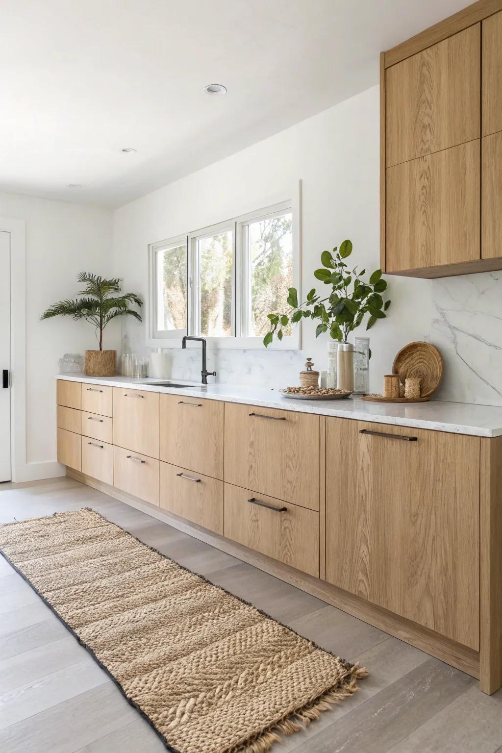 Elevate your kitchen with the serene beauty of floating cabinets—where modern minimalism meets Boho charm.