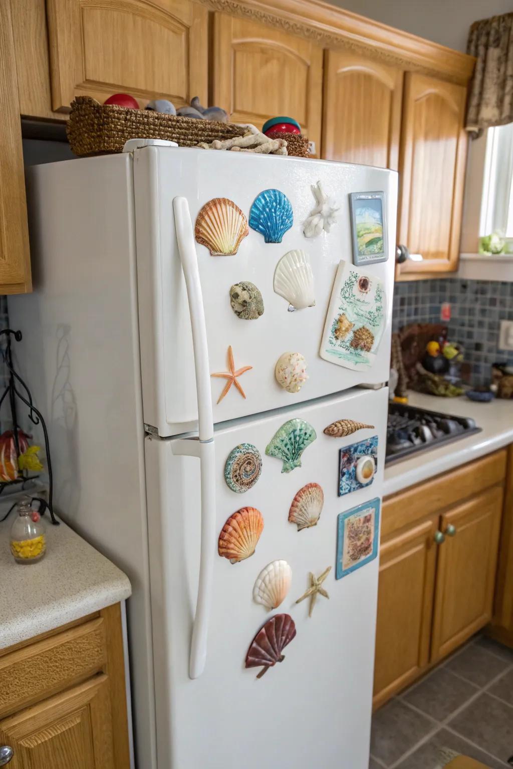 Seashell magnets bring coastal charm to your kitchen.