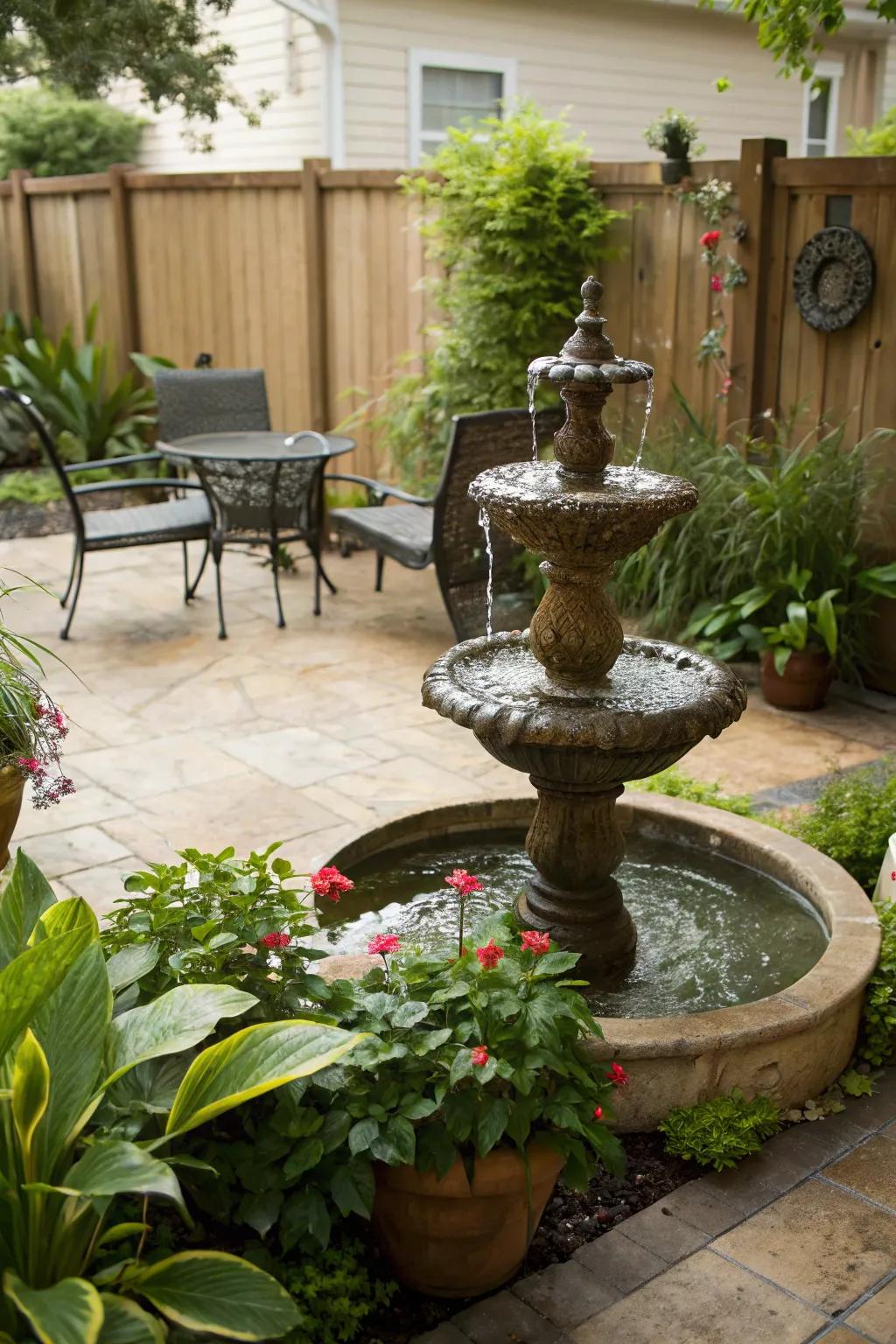 Water fountains introduce tranquility and a soothing sound.