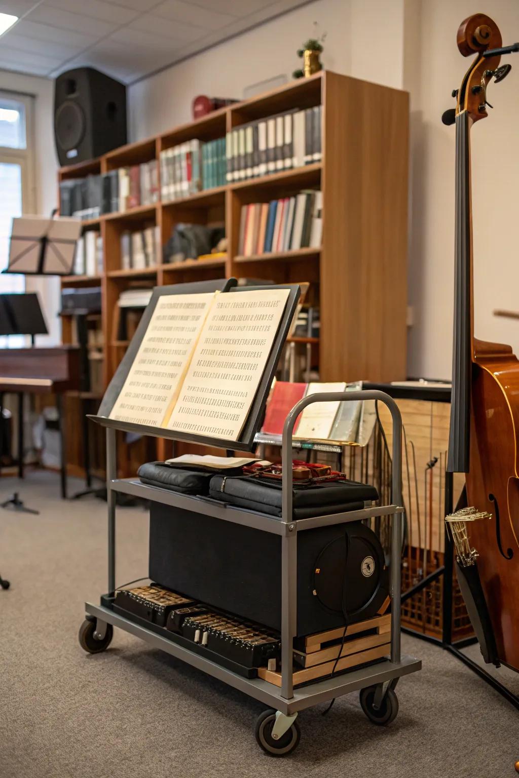 A music enthusiast's station for easy access to gear.