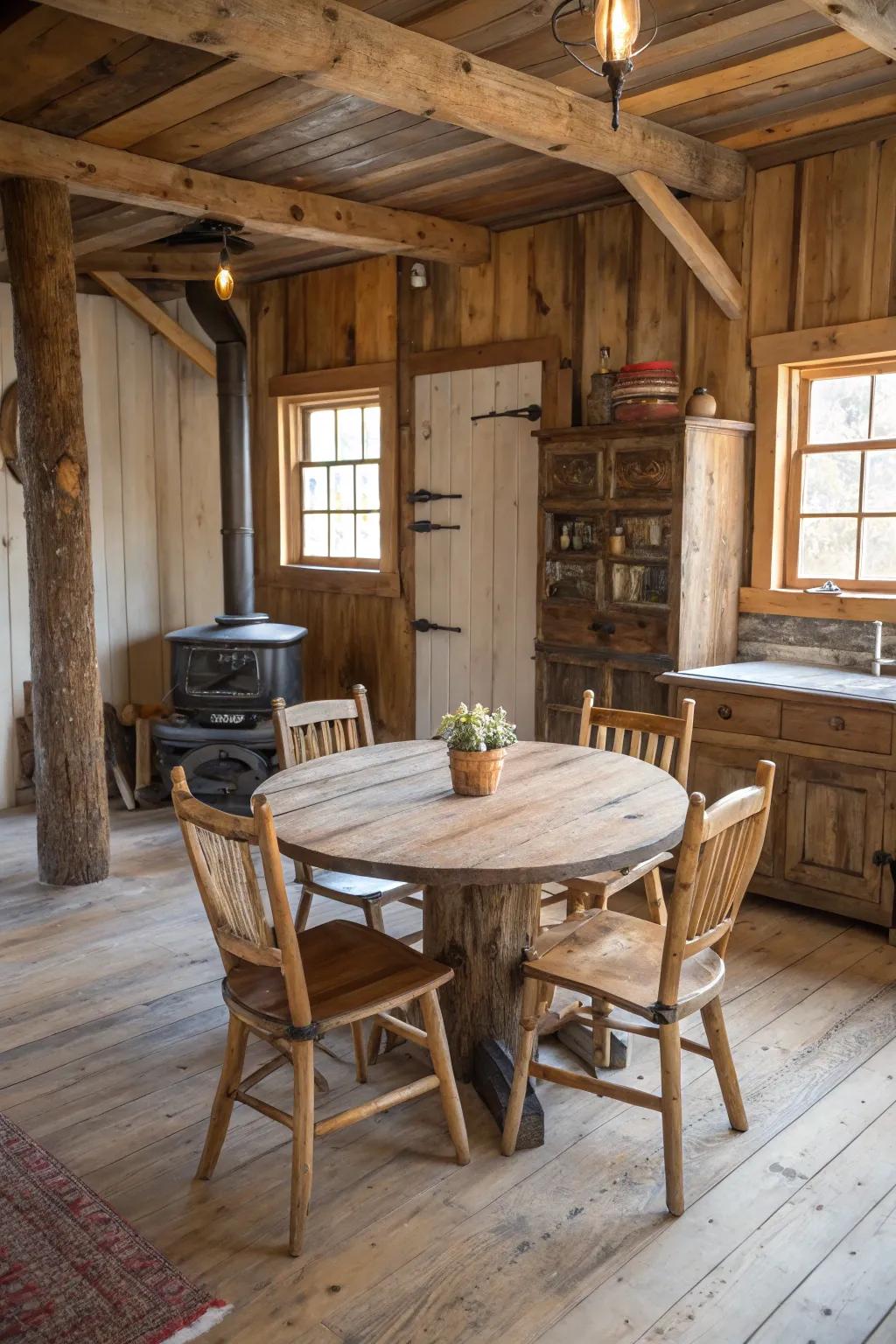 Barnwood brings rustic charm and history to a farmhouse-style table.