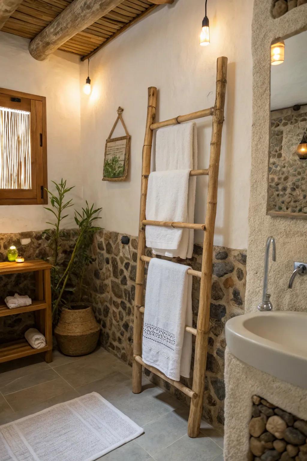 Minimalist and calming: a bamboo towel rack.