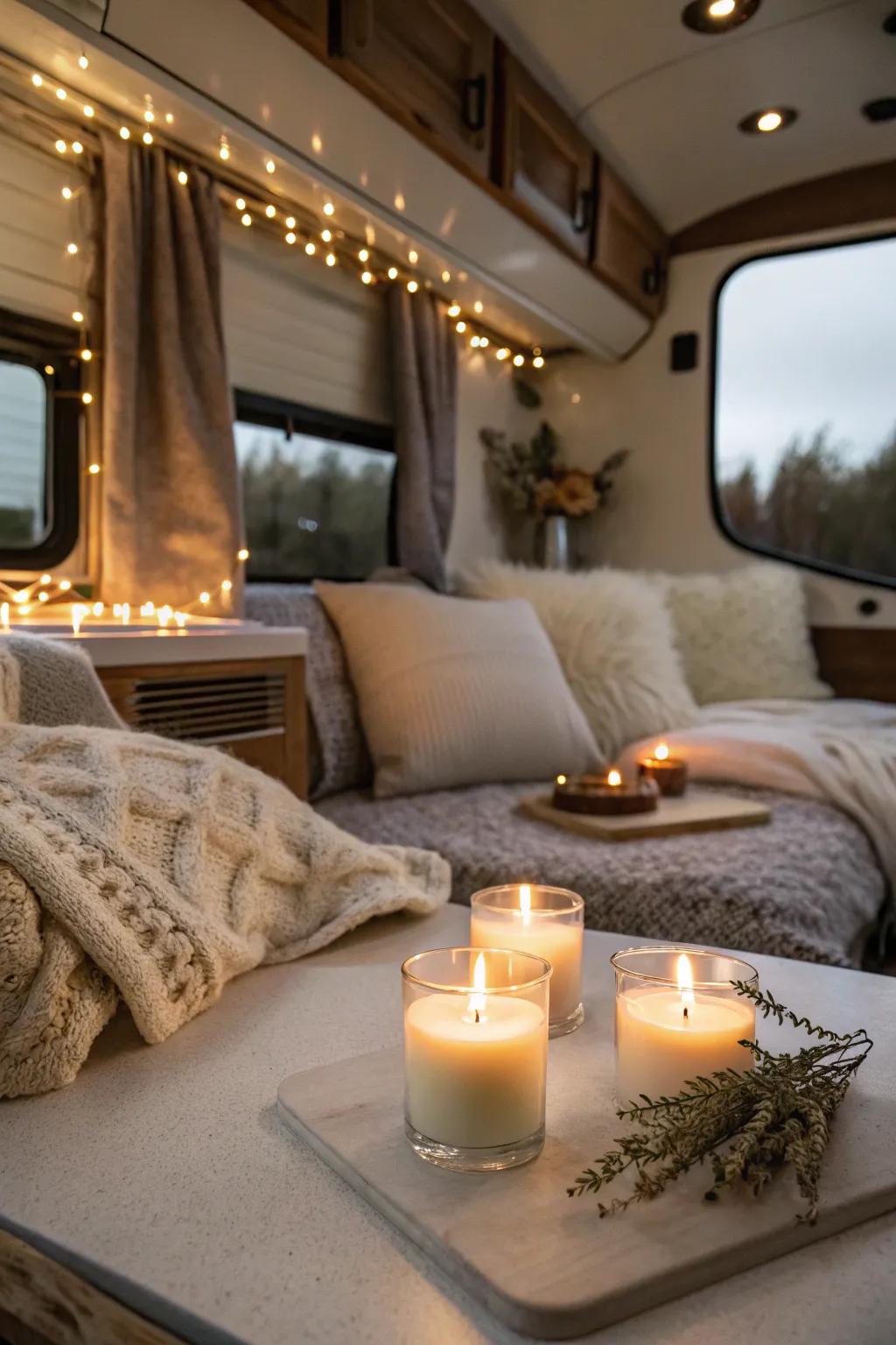 Scented candles can set the mood and make your RV feel like home.