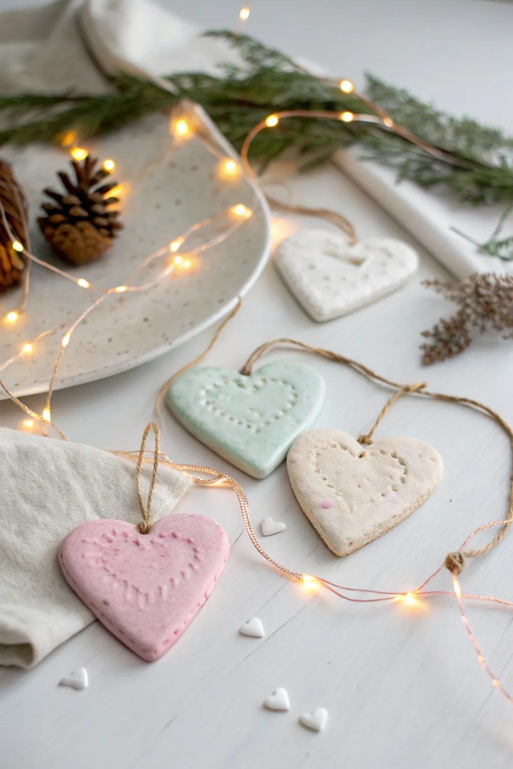 Enchant your space with a string of glowing salt dough hearts, where minimalist beauty meets magical charm.