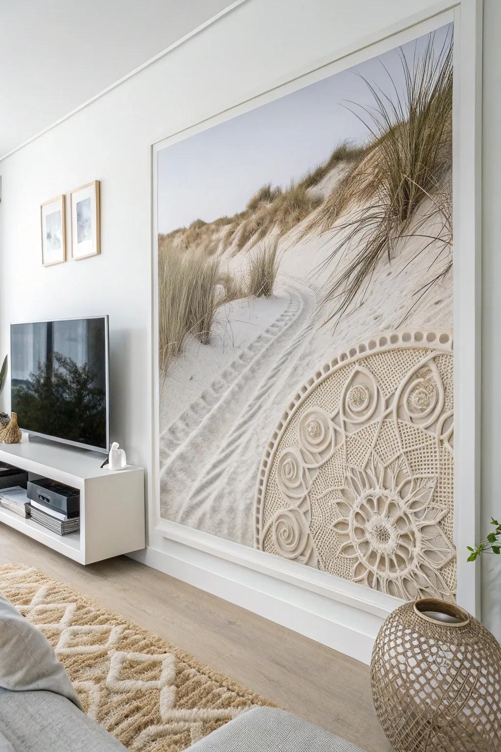Transform your space with the natural beauty and texture of a sand art wall mural—simplicity and elegance combined.
