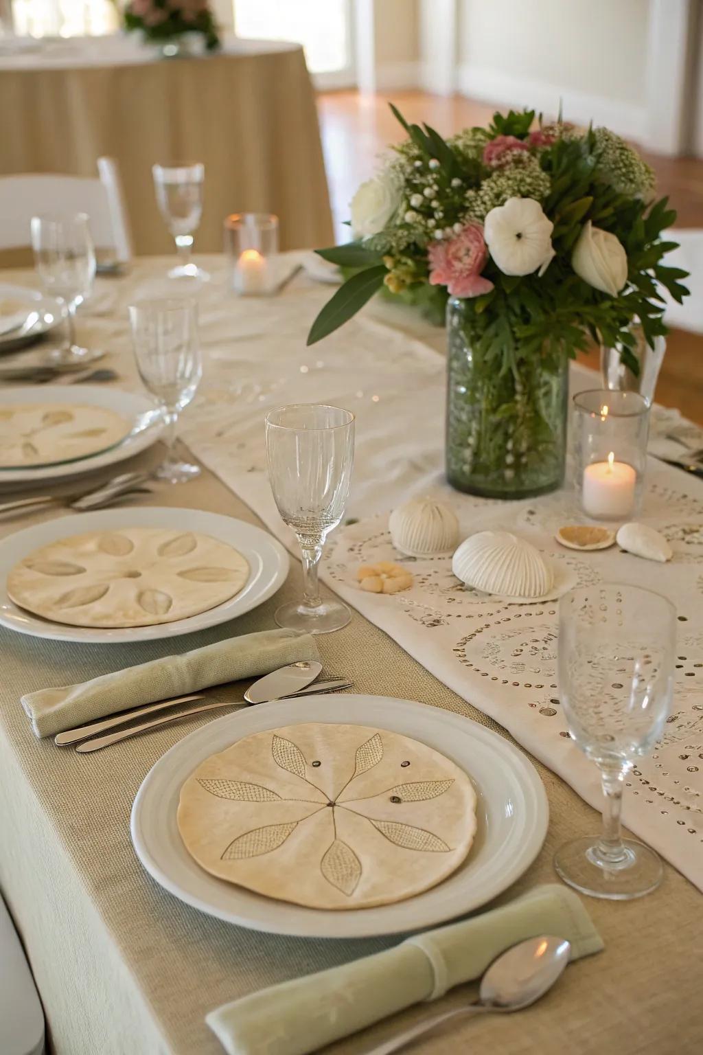 Elevate your dining experience with a sand dollar table runner.