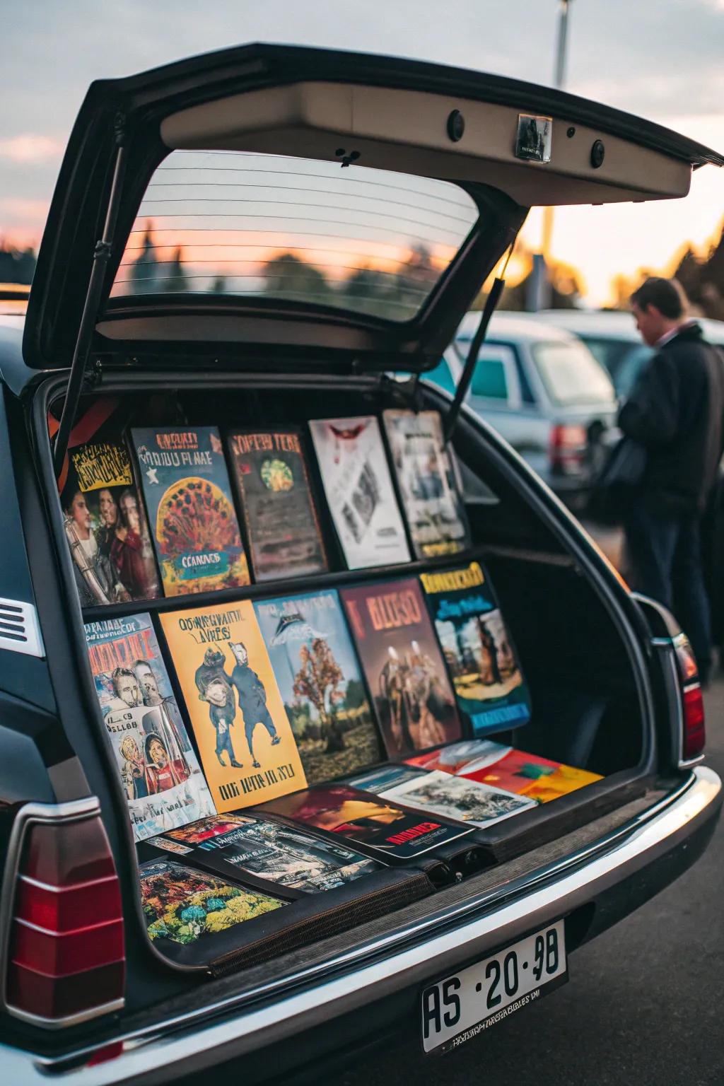 Movie posters add a cinematic flair to your sandlot-themed trunk.