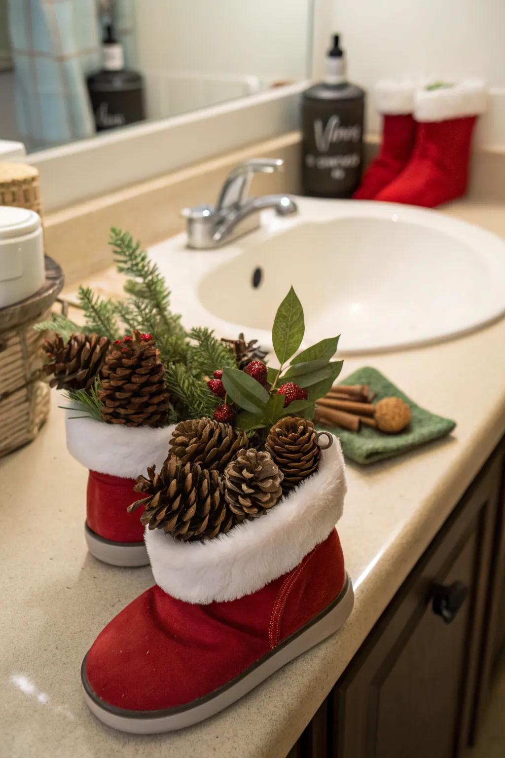 Add festive flair to your bathroom with Santa boots.