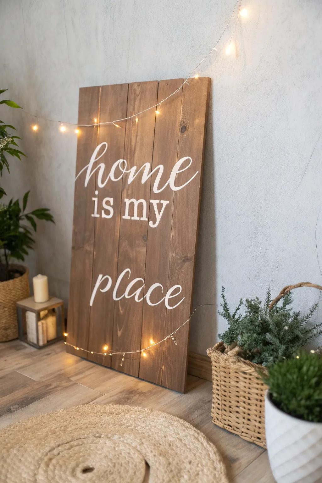 Find your sanctuary within; 'Home is My Happy Place' speaks volumes in minimalist beauty.
