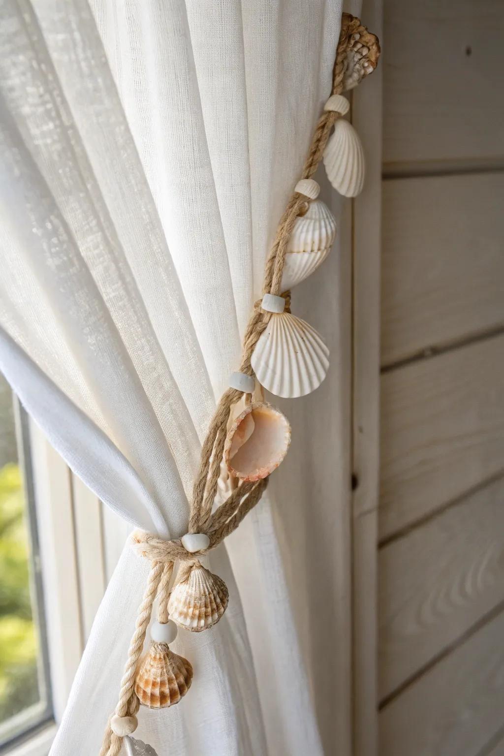 Elevate your bathroom decor with these charming seashell curtain tiebacks, perfect for adding a touch of coastal elegance.